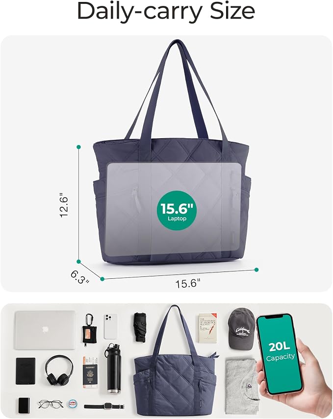 BAGSMART Crush Tote Bag for Women, 20L Puffer Work Tote with Zipper | Quilted Nurse Hospital Bag For Travel College Gym - Image 4