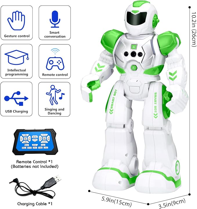 KingsDragon Robots Toy for Kids, RC Gesture Sensing Toy, Interactive Walking Singing Dancing Robot Birthday Presents for Boys Girls Age 6 7 8 9 Years Old,Green - Image 3