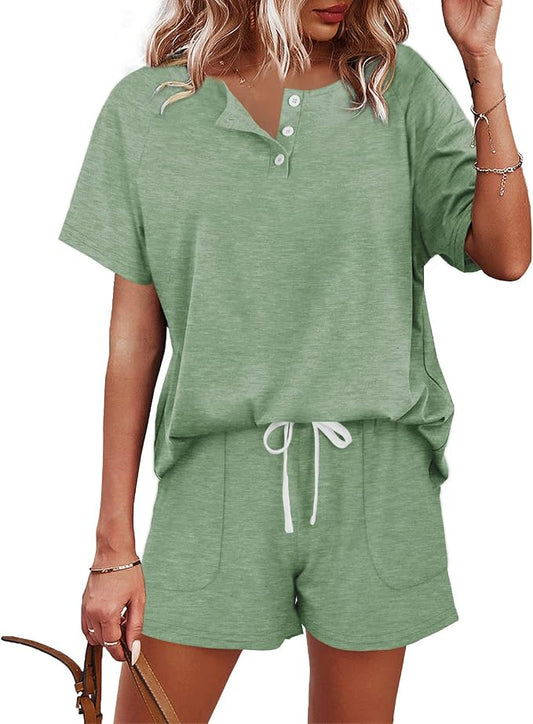 WIHOLL Two Piece Outfits for Women Lounge Sets Button Down Top and Shorts Set Sweatsuits with Pockets by WIHOLL