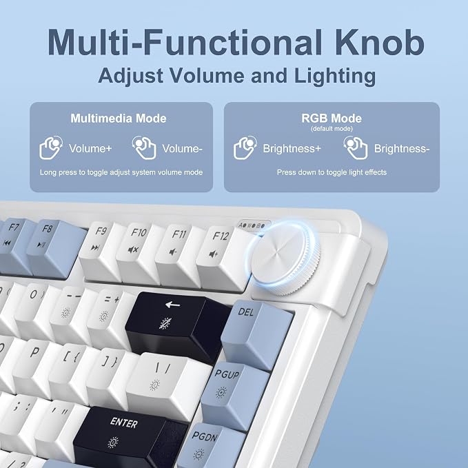 MageGee Wireless Gaming Keyboard 81 Keys RGB Backlit Tri-Mode Bluetooth 2.4G USB-C Rechargeable Mechanical Feel Keyboard 4000mAh Battery Knob Control 26-Key Anti-Ghosting for PC Mac Windows – GK950 - Image 4