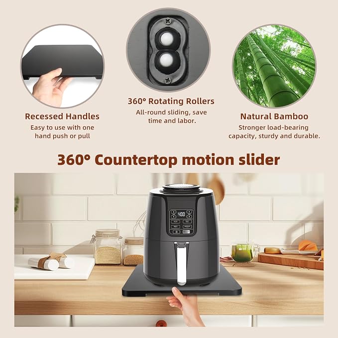 360°Rolling Tray Bamboo Kitchen Appliance Slider for Coffee Maker Pot | Countertops Sliding Tray Mat for Kitchen Appliances Easily Move Under The Cabinet Black 11.6×13.9 - Image 4