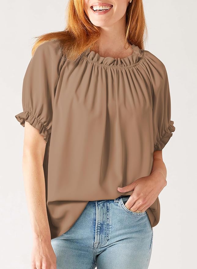 EVALESS Womens Tops Off The Shoulder Blouses for Women Dressy Casual Cute Puff Sleeve T Shirts Fashion 2026 - Image 3