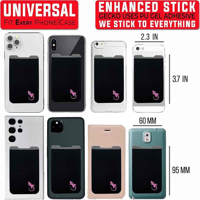 Phone Wallet - Adhesive Card Holder - Cell Phone Pouch - Stick on Lycra Pocket by Gecko - Carry Credit Cards and Cash - Image 7