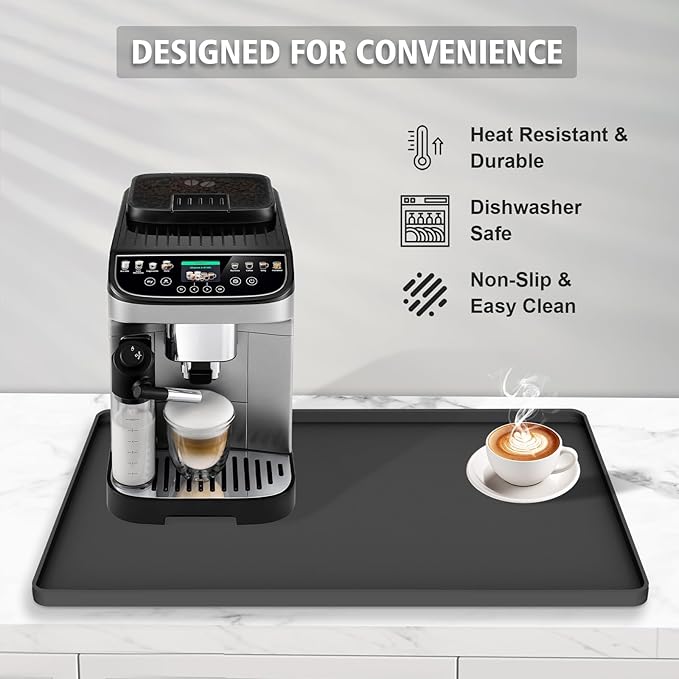 Silicone Coffee Mat 24"x16", Single Piece Anti-Vibration Under Coffee Maker Mat, Non-Slip Espresso Machine Mat with 10mm Raised Edge, Noise Reduction Countertop Protector, Fits Breville Ninja Keurig - Image 5