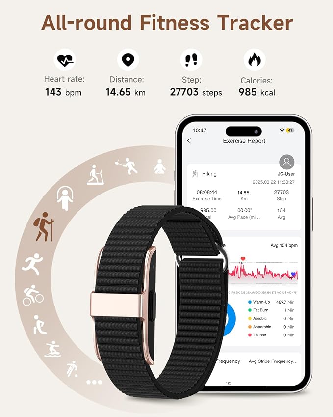 Fitness Tracker for Men Women, Health Activity Fitness Trackers with Sleep Tracker, 24/7 Heart Rate/Blood Pressure/HRV/Stress Monitor, IP68 Bracelet Watch, Free App for Android iPhone, 2 Bands - Image 3