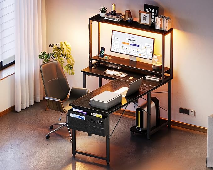ODK 43" L Shaped Gaming Desk with Shelves, LED & Outlets, Black | Reversible L-shape. LED gaming lights & USB. Headset hook & storage bag. Fits dorms, small bedrooms & compact apartments. - Image 8