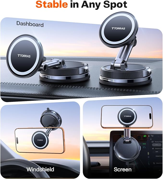 TORRAS 2026 Vacuum for Magsafe Car Mount【98+LBS Strongest Suction & Ultra Magnet】 Magnetic Phone Holders for Your Car, 360° Adjustable Car Phone Holder Mount for iPhone 17 Pro Max 16 15 14 13 12 - Image 2