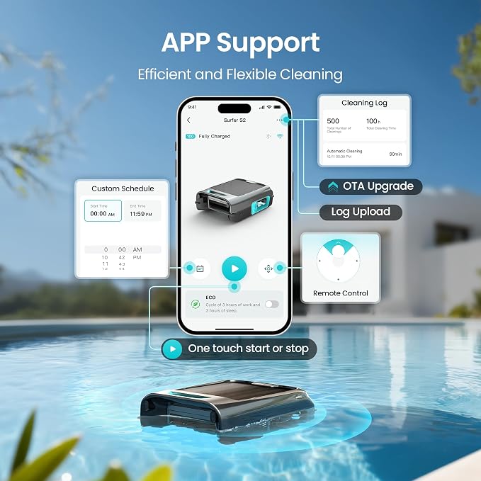 AIPER EcoSurfer S2 Solar Powered Pool Surface Skimmer Robot with APP Support, 24/7 Continuous Cleaning, Dual Charging Modes, Smart Obstacle Avoidance, 150-um Filtration, OTA Upgrade, Gray | Dual Charging Modes, Smart Obstacle Avoidance, 150-um Filtrati... - Image 3