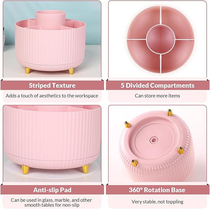 SKYDUE 360 Rotating Multipurpose Organizer - Cute Rotating Pen Holder with 5 Slots for Art Supplies, Office, School, Home - Image 6