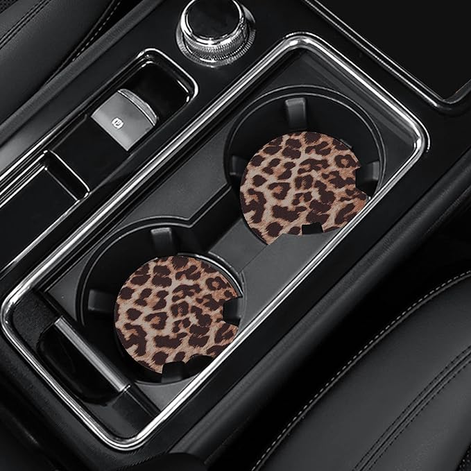 4 Pack Car Coasters, 2.75inch Leopard Print Cup Holder Coasters for Car, Neoprene Cup Pad Mat Coaster for Cup Holders for Women by Joyberg
