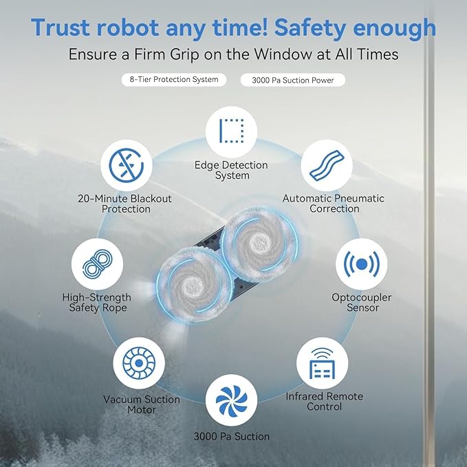 Automatic Window Cleaning Robot, Window Cleaner Robot Auto Dual Spray, 2026 Model Robot Limpia Vidrios AI Path Planning, 3000Pa Suction, Remote Control, Edge Detection for Streak-Free Glass - SS1 - Image 2
