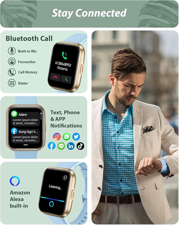 Tensky Smart Watch for Men Women(Call Receive/Dial), Alexa Built-in, 1.8" Touch Screen Fitness Tracker with Heart Rate Sleep Tracking, 100 Sports Modes, 3ATM Waterproof Smartwatch for Android iPhone - Image 2