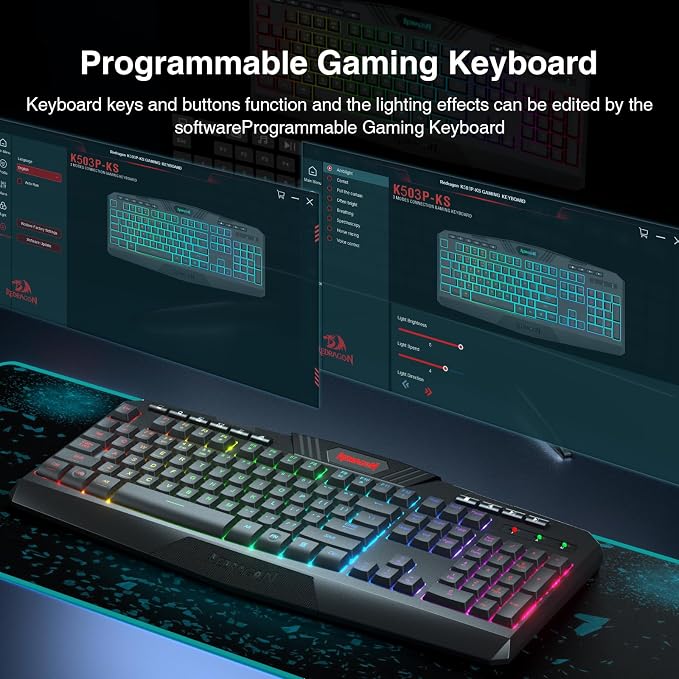 Redragon K503 Wireless Gaming Keyboard, 3-Mode (2.4G/BT/USB), RGB LED Backlit, Multimedia Keys, Fully Programmable Silent Membrane Keyboard with Wrist Rest for Windows PC Games (Black) - Image 3