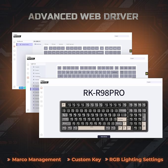 RK ROYAL KLUDGE R98 Pro Wired Mechanical Keyboard, RGB PC Gaming Keyboard with Number Pad and Volume Knob, dye Sublimation DSA Profile Pudding Keycaps, for Win/MAC, Hot Swappable Tactile Beige Switch - Image 6