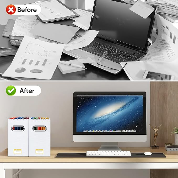 BALEINE File Organizer Box, Cardboard File Folder Organizer with Handle for Letter Size, Portable Collapsible Hanging Filing Box for Home Office Document Storage (2 Pack, White) - Image 7