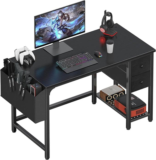 Lufeiya Computer Desk with Fabric Drawers, 40 Inch Reversible Gaming Desk for Small Space Home Office, Modern Simple Study Writing Table PC Desks for Bedroom, Black by LUFEIYA