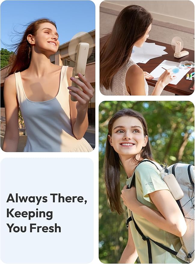 Aecooly Slim Portable Fan, Thin Handheld Fan, USB Rechargeable Mini Personal [24H Max Cooling Time], Battery Powered Small Foldable Pocket for Travel, Summer, Gifts for Women, Girls -Beige - Image 3