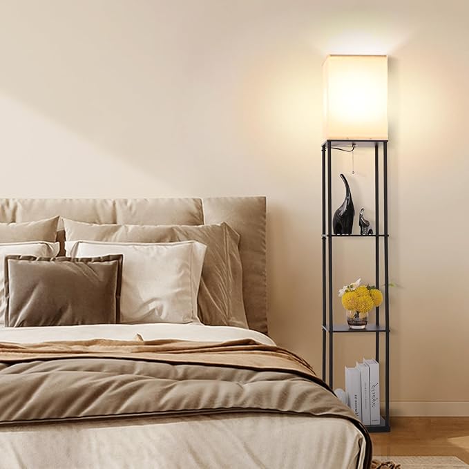 Gupuzm Floor Lamp with Shelves, with Modern Square Standing Lamp with Smart APP Control RGB Bulb, Corner Display Bookshelf Lamp for Living Room, Bedroom and Office (black-9RGB) - Image 6