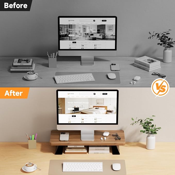 Monitor Stand - 24 Inch Wood Monitor Stand Riser, 220 Pounds Load Capacity Desk Monitor Riser for Laptop/PC/Printer, Desktop Stands Organizer for Home Office - Image 6