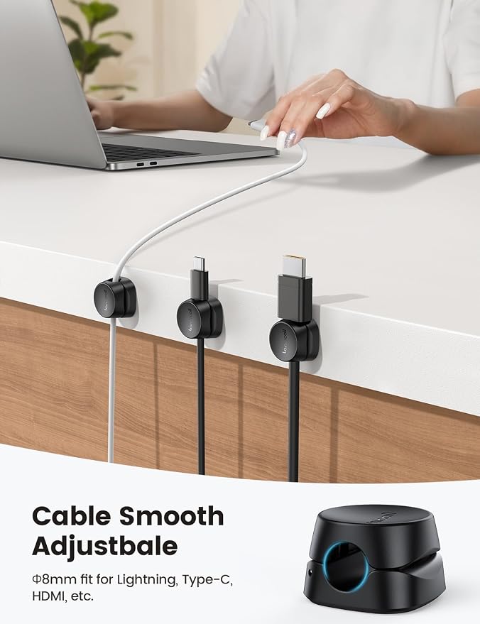 Lamicall 12 Pack Spring Cord Organizer Clips, Cable Management for Desk | Office Accessories, Dorm Room Bedroom Nightstand Adhesive Phone Charger Cord Holder Wire Keeper, Black - Image 5