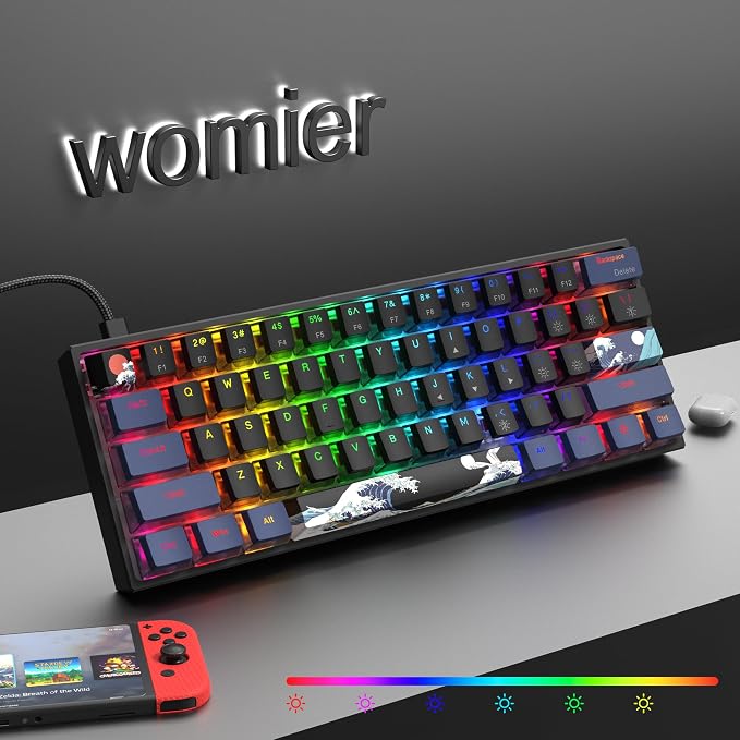 Womier 60% Percent Keyboard Gaming, Creamy Mechanical Wired Keyboard Anime | Hot-Swappable RGB Key board with PBT Keycaps for Windows PC Gamers - POM Linear Red Switch WK61 V2 Black Kanagawa - Image 5