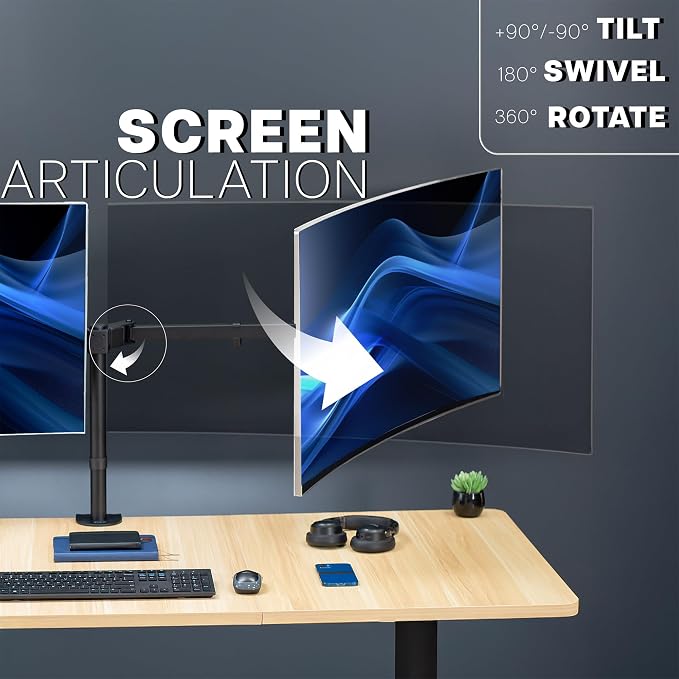 VIVO Premium Dual Ultra Wide LCD LED 40 to 45 inch Monitor Desk Mount, Heavy Duty, Adjustable Telescoping Arms, Flush Wall Setup, Fits 2 Screens, Black, STAND-TS45C - Image 7