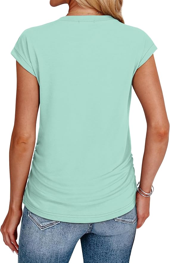 Sampeel Womens Summer Tops Trendy 2026 Ruched Cap Short Sleeve Tshirts Shirts Crew Neck T Shirts Fashion - Image 5