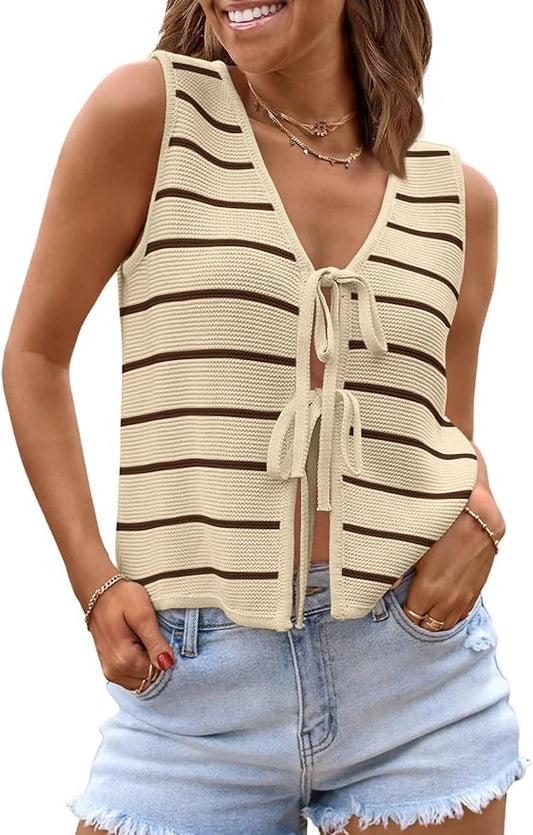 LILLUSORY Womens Tie Front Tops Vacation Sweater Vest | Bohemian Style, Beach Resort Wear, Concert Western Outfits, Crochet Tops, Vacation Outfits, Cute Y2k Sleeveless 2026 by Lillusory