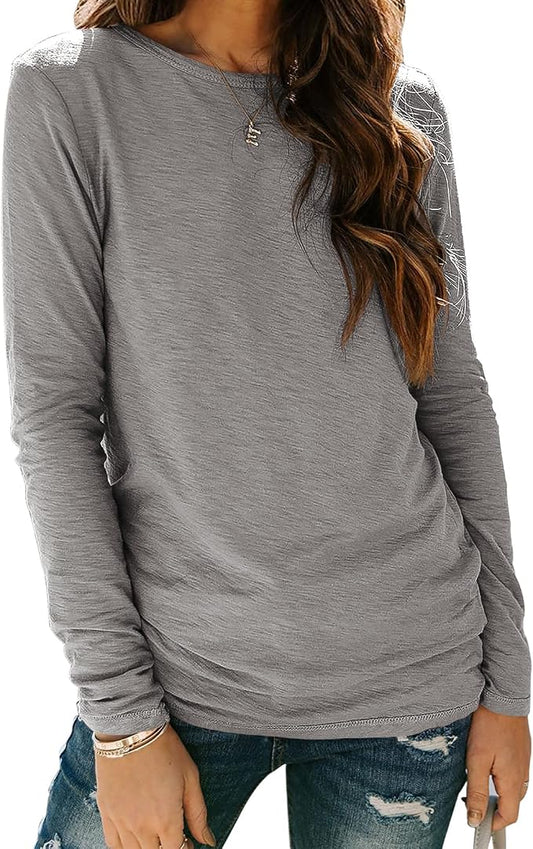 Sherosa Womens T Shirts Long Sleeve Crew Neck Shirts Basic Tee Tops Blouse by Sherosa