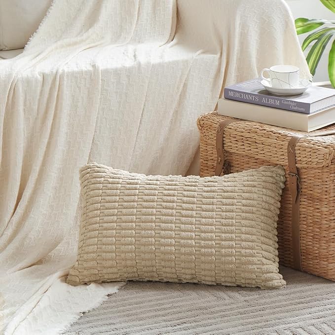 Fancy Homi 4 Packs Decorative Throw Pillow Covers for Living Room Couch Bed, Modern Farmhouse Boho Home Décor Accent Cushion Case, 20" x 12", Tan - Image 2