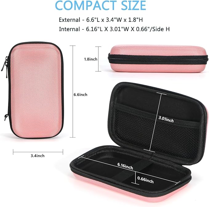 Cell Phone Carrying Case - Portable Hard EVA Charger Case - High Protection Small Zipper Travel Pouch Storage Bag Electronic Organizer for Battery, GPS, Hard Drive, Charging Cable, Cord - Pink - Image 3