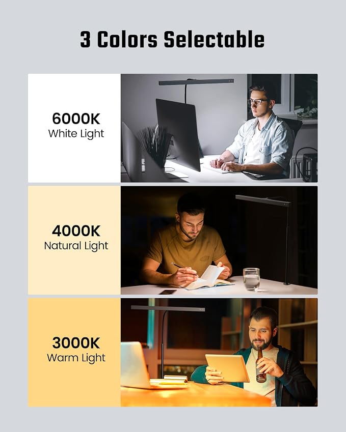 SUPERDANNY LED Desk Lamp for Office Home, Eye-Caring Desk Light with Adjustable Gooseneck, 12W Touch Control Dimmable Brightness, Architect Clamp Lamp with USB Adapter, Grey - Image 4