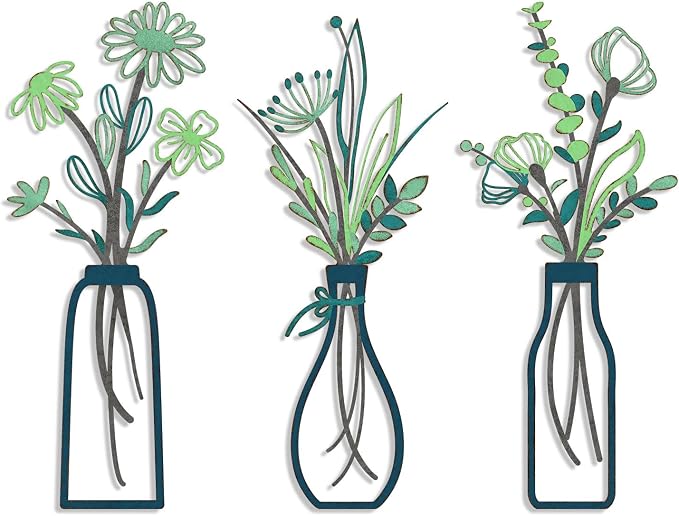 Pigort 3 Pieces Metal Flowers Wall Arts - Rustic Farmhouse Style Décor Metal Wall Art Minimalist Flower Natural Themed Wall Decors for Home Bedroom Dining Room Housewarming (Deep green) by Artisinfiniteloveiseternaljustlikepi