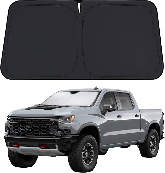 EcoNour Windshield Sunshade Compatible for Chevrolet Silverado 1500 2019-2024 2025 2026, Sun Visor for Front Windshield & Window Sun Shade Cover, UV Heat Blocker & Protector, Car Accessories by EcoNour