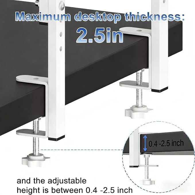 Spacrea Clamp on Desk Shelf, 2 Tier Office Desk Shelves Organizer, Wood Desktop Supplies Storage Rack, Desk Organizers and Accessories (White) - Image 6