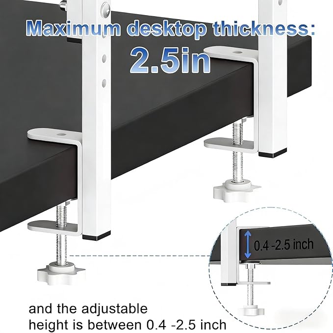2-Tier Desk Shelf | Desk Organization Expandable Clamp on Desk Shelf Desktop Accessories for Offices and Game Rooms (White) - Image 4