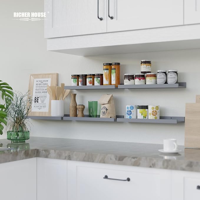 RICHER HOUSE Mounted Shelves for Wall Decor, Modern Picture Ledge Shelf with Lip for Wall Storage Nursery, Bedroom, Living Room, Bathroom - Grey | Display Picture Ledge Shelf, Anti-drop lip Shelf for Room Wall Decor, Bedroom Bathroom Storage Nursery Bo... - Image 5