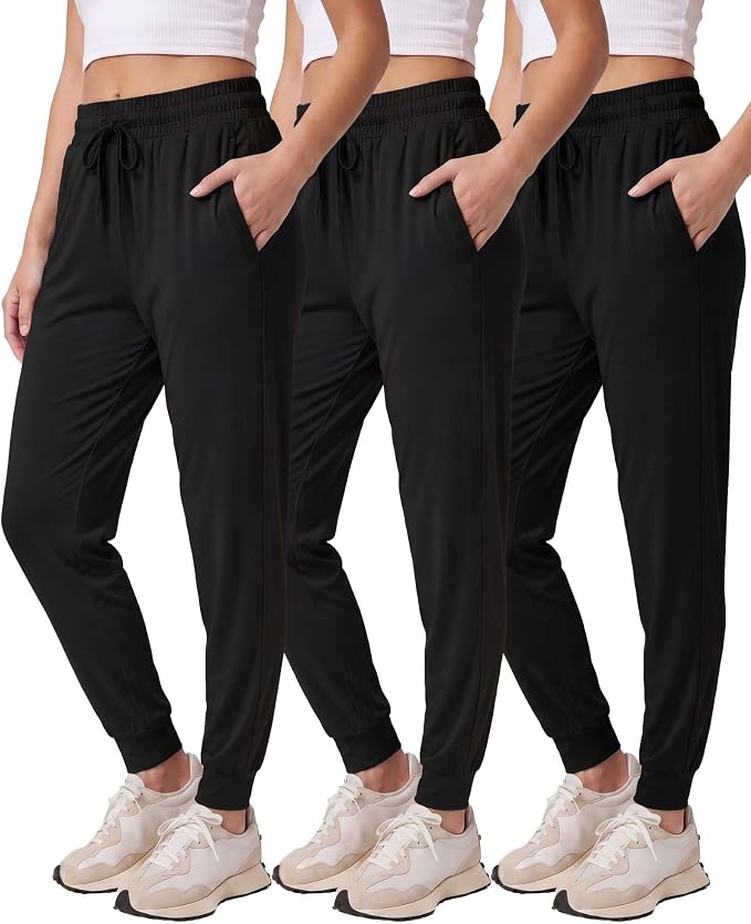 3 Pack Women's Lounge Joggers Sweatpant Active Athletic Yoga Workout Pocket | Available in Plus Size, Ladies Casual, Drawstring Gym Pants, Sleep Bottoms, Hiking, Running, Fitness, Exercise, Pajama, Soft by RealEssentials