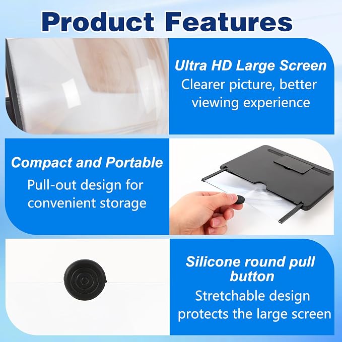 Screen Magnifier Version, Mobile Phone 3D HD Magnifying Projector Screen Enlarger for Movies, Videos and Gaming, Foldable Holder Stand Compatible with All Phones (Black, 10inch) - Image 5