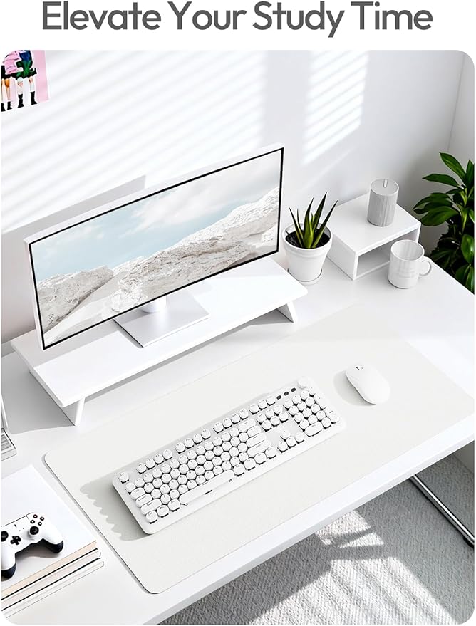YSAGi Leather Desk Protector, Office Mat, Large Mouse Mat, Non-Slip PU Leather Blotter, Laptop Desk Pad, Waterproof Writing Pad for Office and Home (White, 35.4" x 17") - Image 6