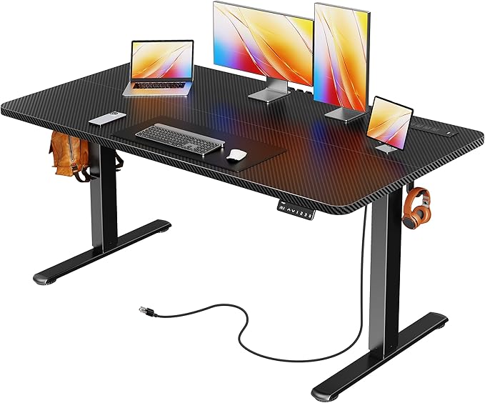 Huuger Electric Standing Desk with Power Outlets and USB-C Port, 55 X 24 Inch Height Adjustable Desk, Sit Stand Desk for Home Office, Computer & Gaming Desk with 4 Presets, Carbon Black by Huuger