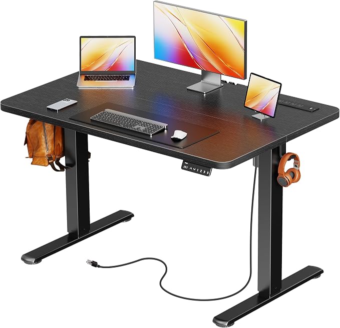 Huuger Electric Standing Desk with Power Outlets and USB-C Port, 39 X 24 Inch Height Adjustable Desk, Sit Stand Desk for Home Office, Computer & Gaming Desk with 4 Presets, Stable Steel Frame, Black by Huuger