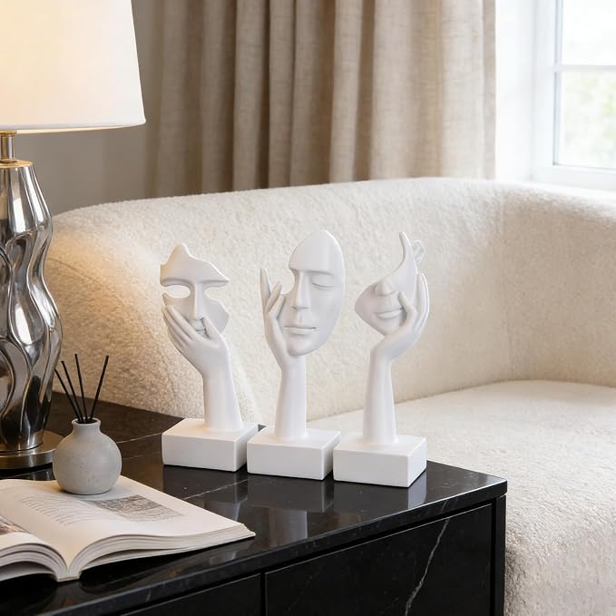 3 Pcs Thinker Large Statue Set - White Art Abstract Home Accent Figurines for Living Room, Bedroom, Shelves, Office Desktop, Coffee Table Decor, Gift for Women (3 Pcs White, 9") - Image 4