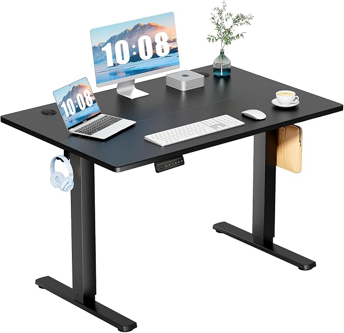 DUMOS 48 Inch Electric Standing Desk, Memory Adjustable Home Office Desk | Sit Stand Up Desk for Work Home Office,Adjustable Desk, Rising Computer Table with Splice Board,Cable Management,Hook,Black by DumosLifestyle