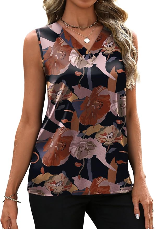 Sipaya Silk Satin Tank Tops for Women V Neck Summer Tops Sleeveless Camisole Business Casual Outfits Work Blouses - Image 3