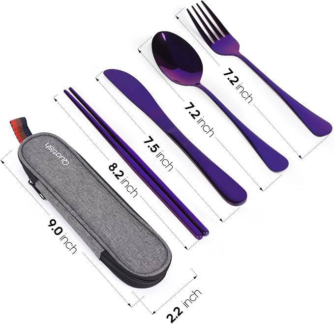 Travel Utensils with Case, Quatish Portable Silverware Set for Work, Stainless Steel Reusable Travel Cutlery Set, Fork and Spoon Set for Camping, EDC Gadgets, Lunch Box for Men, Purple - Image 7