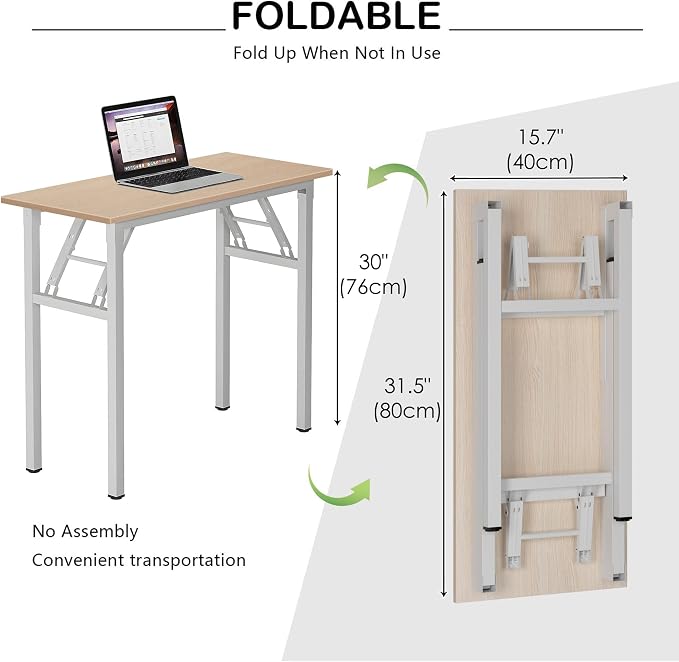 Need Small Computer Desk 31.5 in Folding Home Office Table Pink Oak | White Frame Writing Gaming Work Table/Sturdy Foldable Study Table for Small Space/Dormitory, No Assembly Required - Image 3