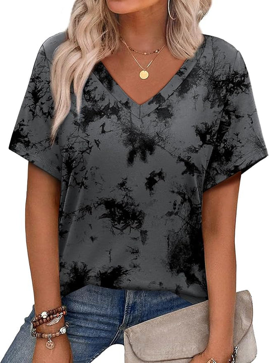 Alaroo Womens Summer Tops 2026 V Neck Short Sleeve Shirts Trendy Dressy Casual Vacation Outfits Printed by Alaroo