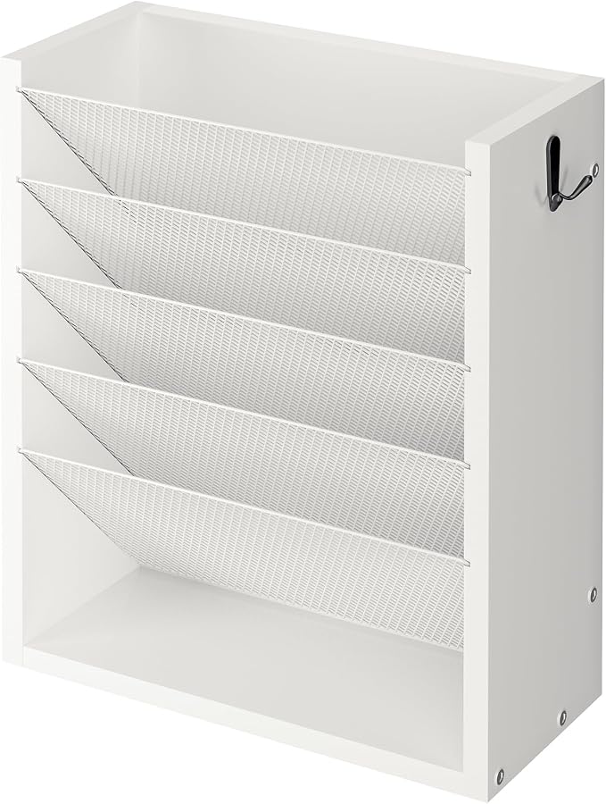Mail Organizer Wall Mounted, 6-Slot Hanging File Organizer with Key Holder | Mail Sorter, Wood Letter Holder for Envelopes Bills Magazine Folders Papers Accessories for Home Office, White by Cresohom