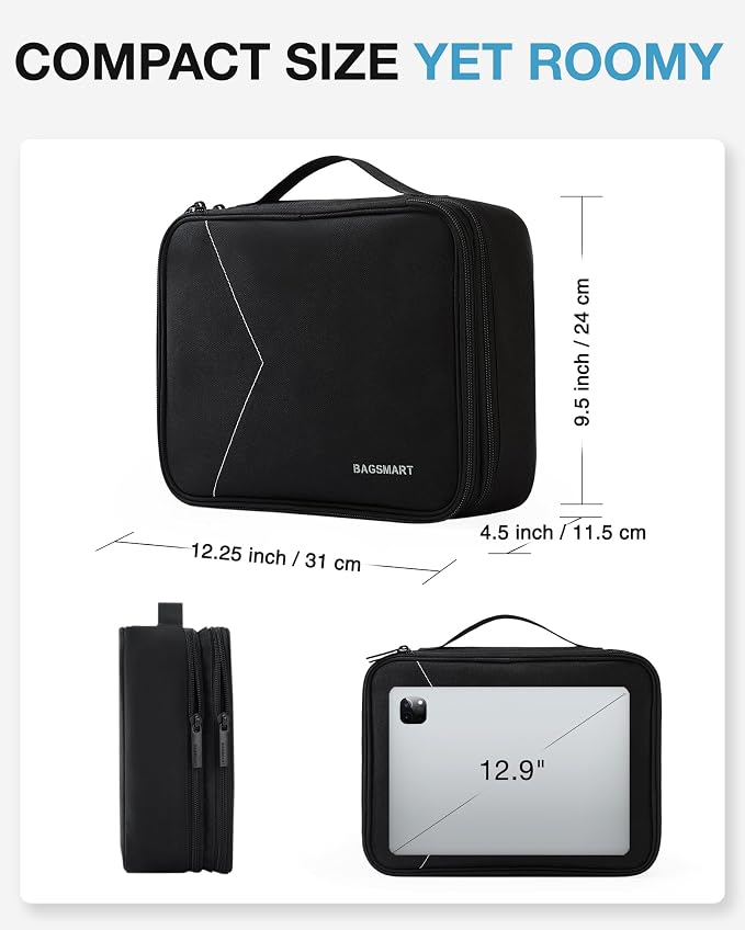 BAGSMART Cable Organizer Bag, Travel Electronics Organizer with Adjustable Divider, Tech Bag Carrying Case, Storage Bag Sturdy Tool Case with Handle for Cellphone Cord Electronics Accessories, Black - Image 6